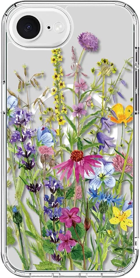 bicol for iPhone 16e Case with Screen Protector - Wireless Charging Compatible, Enhanced Camera Protection - Clear Acrylic Phone Cover with Trendy Floral Design for Women - Blooming Flowers