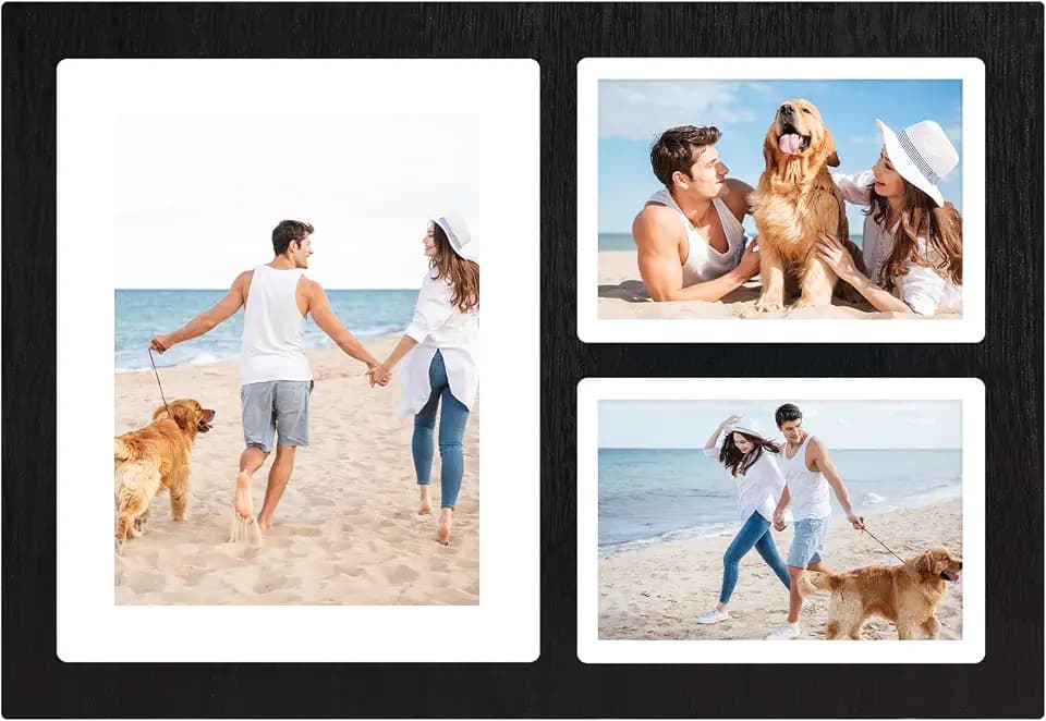 YESKAY Collage Picture Frame for 8x10 and 2 5x7 Pictures Display,3 Opening Family Photo Frames with Tempered Glass Wall Decor(Rustic Black_1 Pack)
