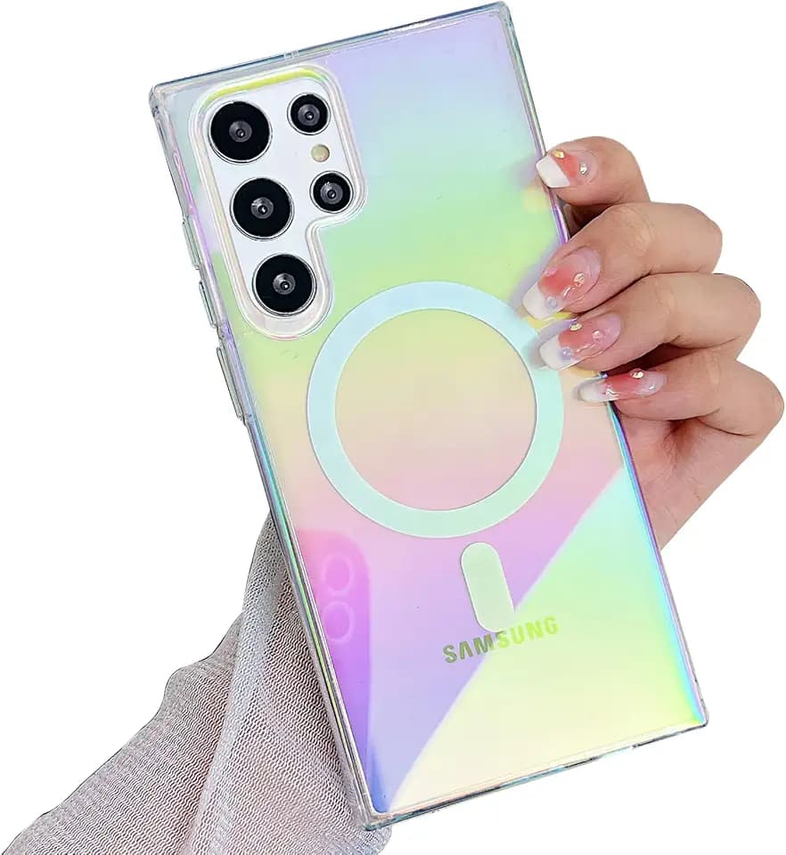 LUVI Compatible with Galaxy S26 Ultra Laser Case Clear Compatible with MagSafe Gradient Rainbow Colorful Bling Unique Fashion Protection Shockproof Cover for Women Girls