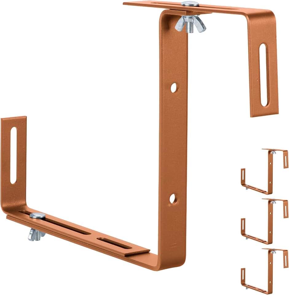 Relaxdays Blumenkastenhalter, 4er Set, verstellbar, ohne Bohren, Hellbraun