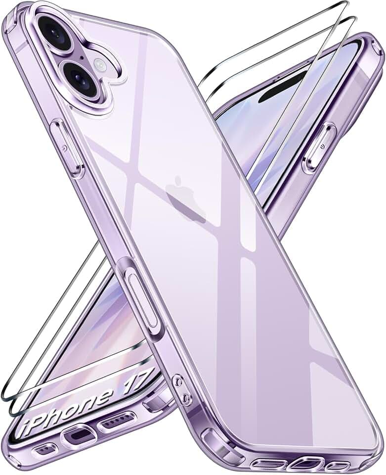 ivoler Nie Vergilbung Klar Hülle für iPhone 17 6,3 Zoll, mit 2 Stück Panzer Schutz Glas, Militärischer Schutz Stoßfest Transparent Schutzhülle Durchsichtige Case Handyhülle