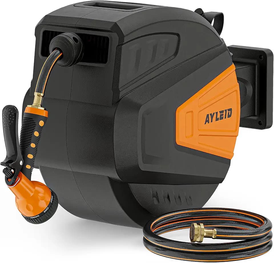 Ayleid Retractable Rubber Hybrid Garden Hose Reel, 1/2"x100ft Wall Mount