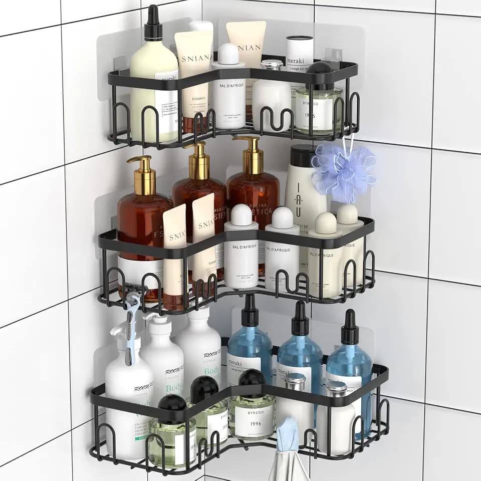Menbyci 3 Stück Duschablage Ohne Bohren Ecke, Duschregal Ecke, Bad Eckregal Ohne Bohren, Eckregal Badewanne, Dusch Ablage Dusch Organizer für Badezimmer Dusche Aufbewahrung (Schwarz)