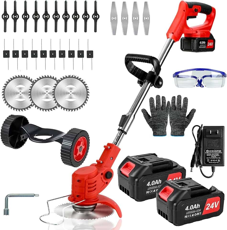 Weed Wacker Cordless,24v Electric Weed Eater Battery Powered,3 in 1 Lightweight Weed Eater with Blade & 2 4.0 Ah Batteries & Charger,Grass Trimmer for Women,Lawn Care,Garden,Yard