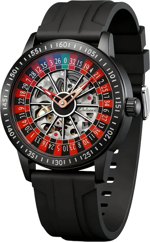 Roulette Wheel Automatic Watches for Men Rotating Dial Design Hollow Out Waterproof Mens Unique Style Mechanical Watch