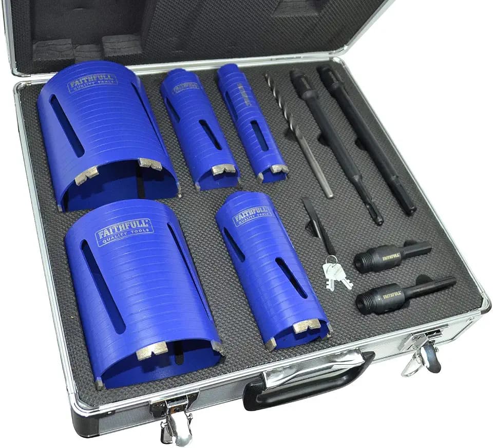 Faithfull Core Drill Kit & Case Set of 11, Multi-colour, Pack of 11
