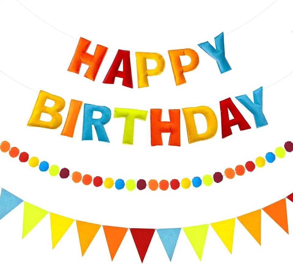 CANREVEL 3 PCS Pre-Strung 3D Happy Birthday Banner Decorations, Blue Orange