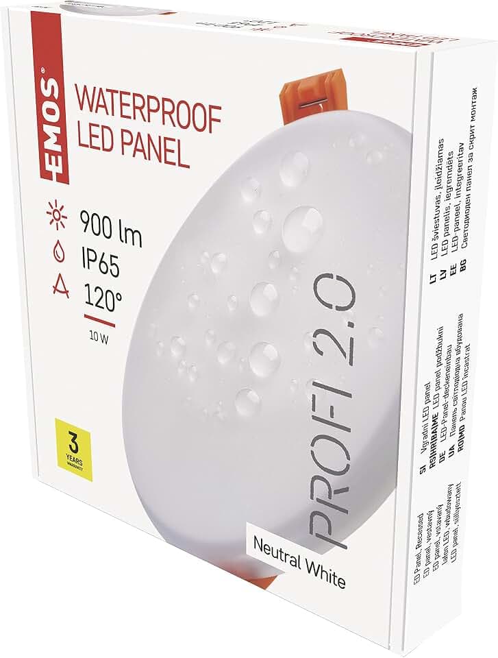 EMOS LED Panel Einbauleuchte 10W, extra-flacher 900 lm runder Einbaustrahler, Neutralweiß 4000K, IP65 wasserdicht für Feuchträume oder Außen, Farbe weiß, Durchmesser 12,5 cm, rahmenlos