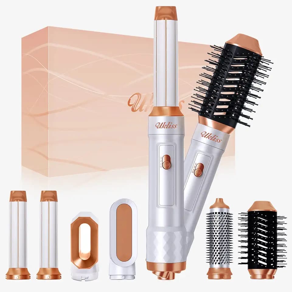 6 in 1 Warmluftbürste Set, UKLISS Hairstyler mit Rundbürstenföhn Haartrockner Lockenstab Massage Heißluftbürste Haarglätter Bürsten, Airstyler Stylingbürsten, Idea Geschenke für Freuen, Familie