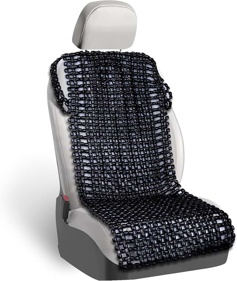ZONETECH Black Wooden Beaded Comfort Seat Cover - Premium Quality Full Car Driver Massaging Cool Comfortable Cushion with High Ventilation
