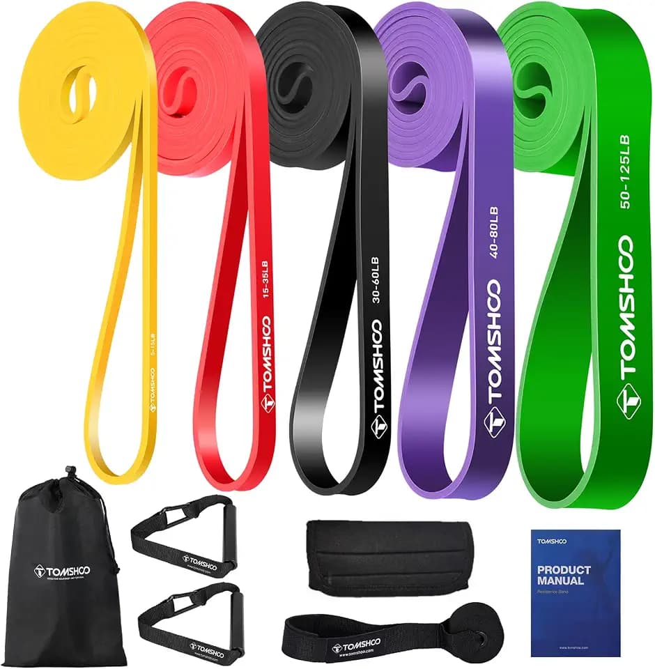 TOMSHOO Resistance Bands Set, 4/5 Stück Widerstandsbänder mit Aufbewahrungstasche, Griff, Türanker, Mehrere Widerstandsstufen Fitnessbänder Trainingsbänder für Krafttraining, Klimmzüge, mehr