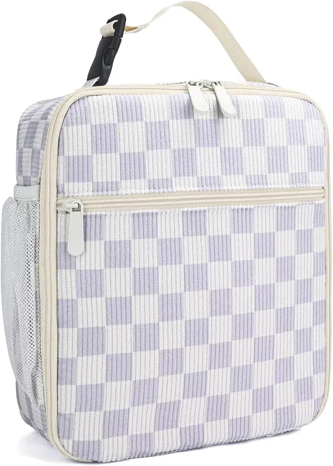 Lunch Box for Women Men Adult Insulated Lunch Bag Women Men Small Reusable Lunchbox for Work Picnic Travel (Beige-Purple Plaid)