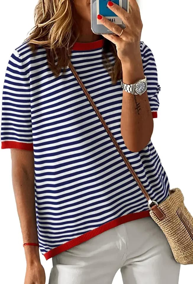 Cuptacc Tshirt Damen Baumwolle Oberteile Sommer Gestreiftes Kurzarm