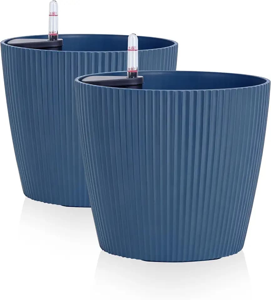 Dexceder 11x10 Self Watering Planters Indoor (2 Pack, Deep Blue)