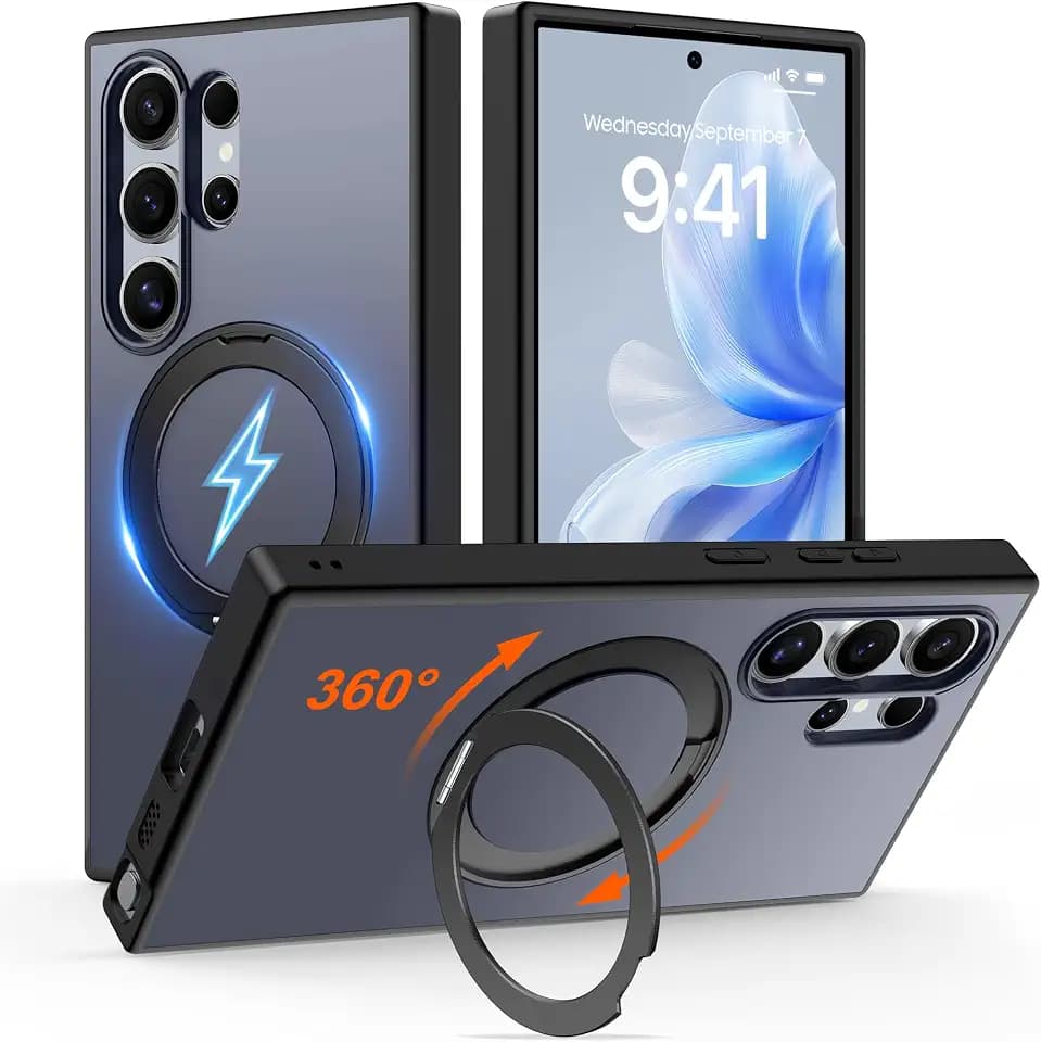 360° Ring Stand for Samsung Galaxy S24 Ultra Case Magnetic Black