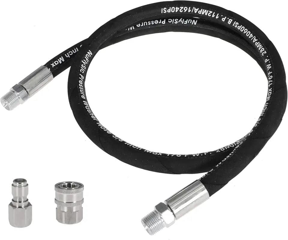 Pressure Washer Whip Hose Power Washer Jumper Hose for Pressure Washing with Steel Connector 3/8 Inch NPT Quick Connect Plug Hose Reel Connector Hose, 4000 PSI, 6FT, 1PCS