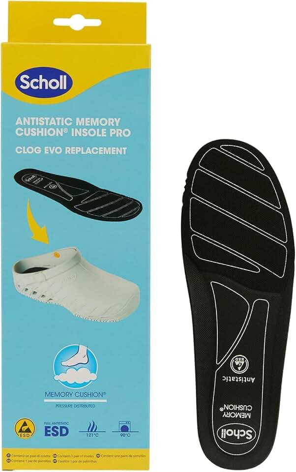 Scholl Solette Antistatiche PRO in Memory Cushion per Clog Evo Klassisch, Schwarz, 42/43 EU
