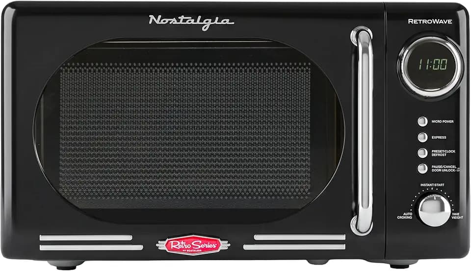Nostalgia Retro Compact Countertop Microwave Oven - 0.7 Cu. Ft. - 700-Watts with LED Digital Display - Child Lock - Easy Clean Interior - Black