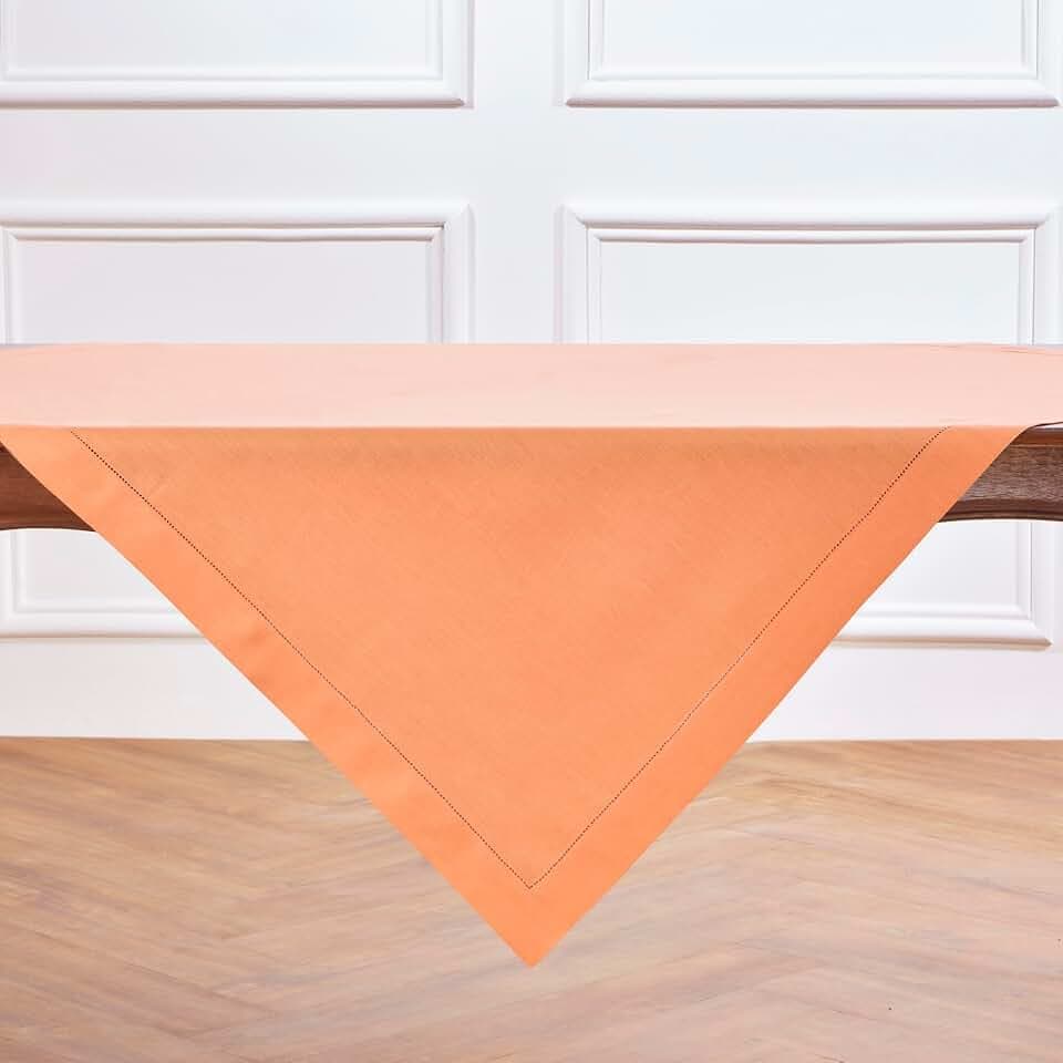 Solino Home 100% Pure Linen Table Cloth, Throw Coral Hemstitch, 52 x 52 in