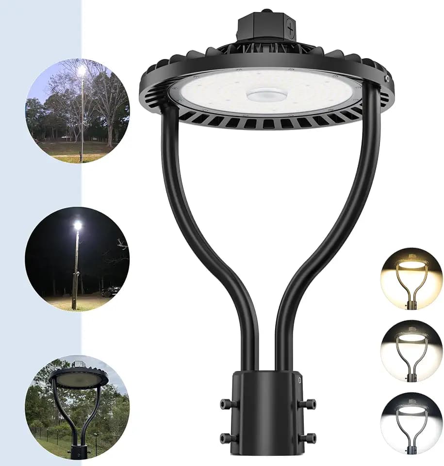 LED Post Top Light 80W 64W 48W Adjustable, ETL Listed 12000LM 3000K 4000K 5000K Selectable Outdoor Pole Lights with Photocell, IP65 Waterproof Post Light Fixture, Halloween Lights Outdoor,AC100-277V