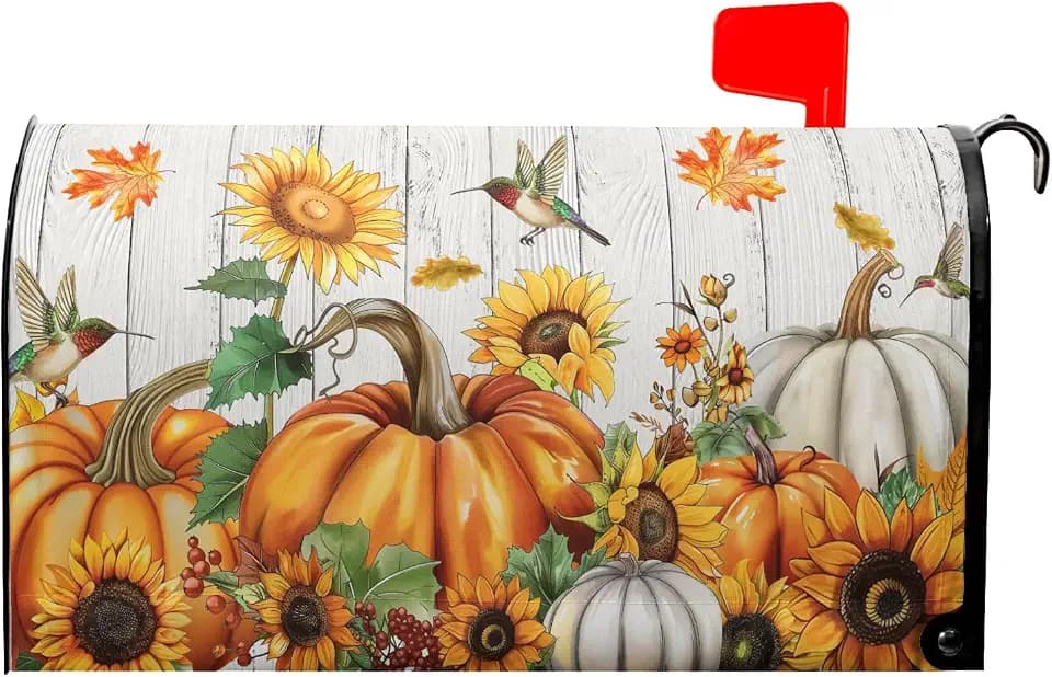 Fall Mailbox Covers Magnetic Large Size 25.5"x21" Autumn Sunflower Pumpkins Mailbox Wraps Fall Magnetic Mail Box Cover Outdoor Decorations Post Letter Box Cover for Home Yard Garden