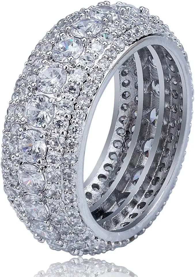 TOPGRILLZ 10MM Rings For Men 14K Silver-Plated 5A+ Cubic Zirconia Iced Out Anniversary Bling Black Band Pinky Mens Rings Fashion