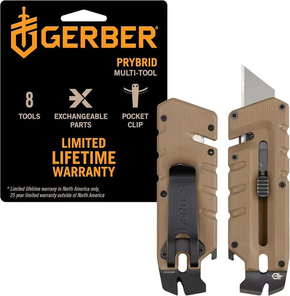 Gerber Prybrid EDC Pocket Knife Multitool 8-in-1 Box Cutter, Coyote Brown