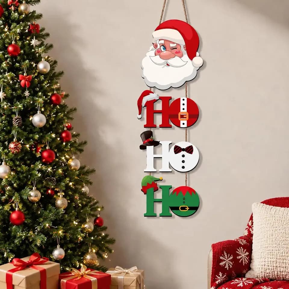 Vicenpal Christmas Ho HoHo Santa Hanging Sign Wooden Door Ornament Xmas