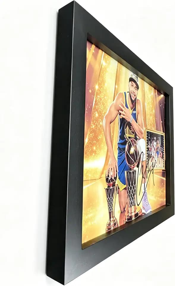 Zoncnzm 10x8 inch black photo frame basketball Curry commemorative souvenir signature style printed wall decor - Birthday/Christmas gift for basketball fans