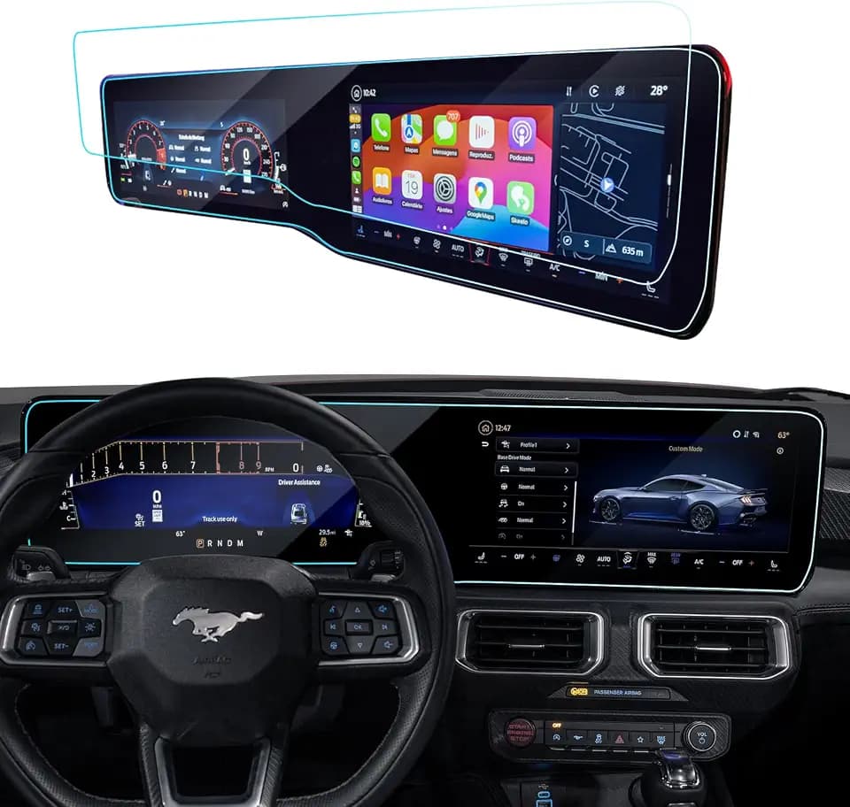 Mustang Screen Protector for 2024 2025 2026 Ford Mustang Ecoboost/EcoBoost Premium/GT/GT Premium/Dark Horse/Dark Horse Premium Accessories 12.4'' Dashboard+13.2'' Navigation-2PCS