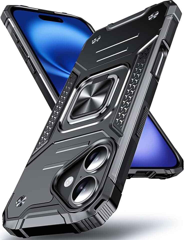 DASFOND Designed for iPhone 17 Case with Stand, Enhanced 360° Rotatable Metal Ring Kickstand Military Grade Impact Resistant Shockproof Protective Phone Case Cover for iPhone 17 6.3'', Black