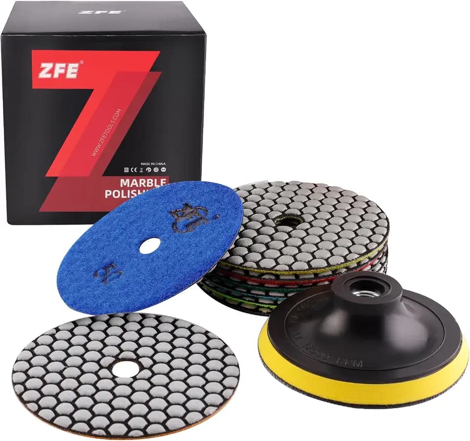 Diamant-Polierpads, ZFE 9-teiliges 4-Zoll-100-mm-Trockenpolierpad-Set mit Trägerplatte zum Polieren von Granit-Beton-Marmor-Quarzstein-Arbeitsplatten