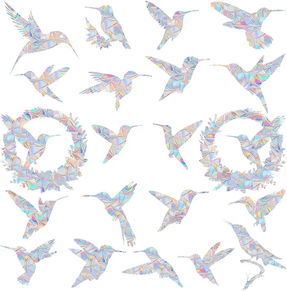 38 Pcs Hummingbird and Butterfly Ring Window Clings for Bird Strickes - Anti-Collision Window Decals to Save Birds from Window Collisions,Non Adhesive Prismatic Window Clings, Rainbow Stickers