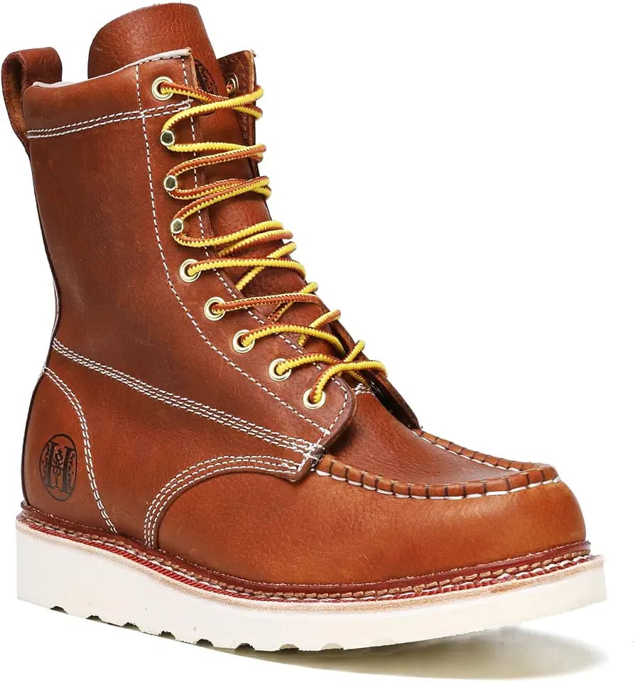 Stylish Classic 6"- 8" Soft Toe Mens Work Boots, EH Leather Slip Resistant Durable Breathable Moc Toe Work Boot 806 808