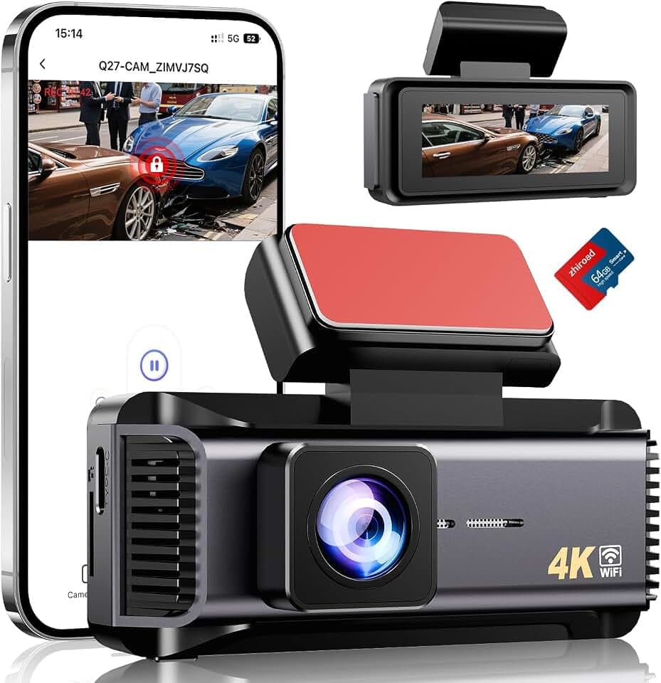 Dashcam Auto Vorne 4K, Auto Camera mit 5G WiFi App 64G SD Karte, Dash Cam Auto mit 2.99'' Bildschirm, Nachtsicht, WDR, 170°Weitwinkel, Parküberwachung, G-Sensor, Loop-Aufnahme