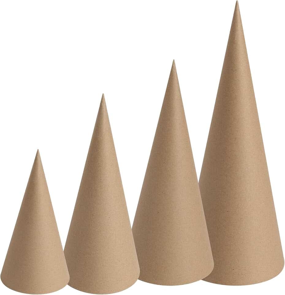 TFTAFAN 4 Sizes Paper Mache Cones Brown Craft Cones with Open Bottom, 4 Pcs