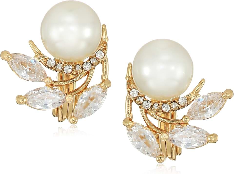 Anne Klein Women's Pearl Stud Earrings, Layered Statement Fashion Jewelry for Everyday and Evening Wear
