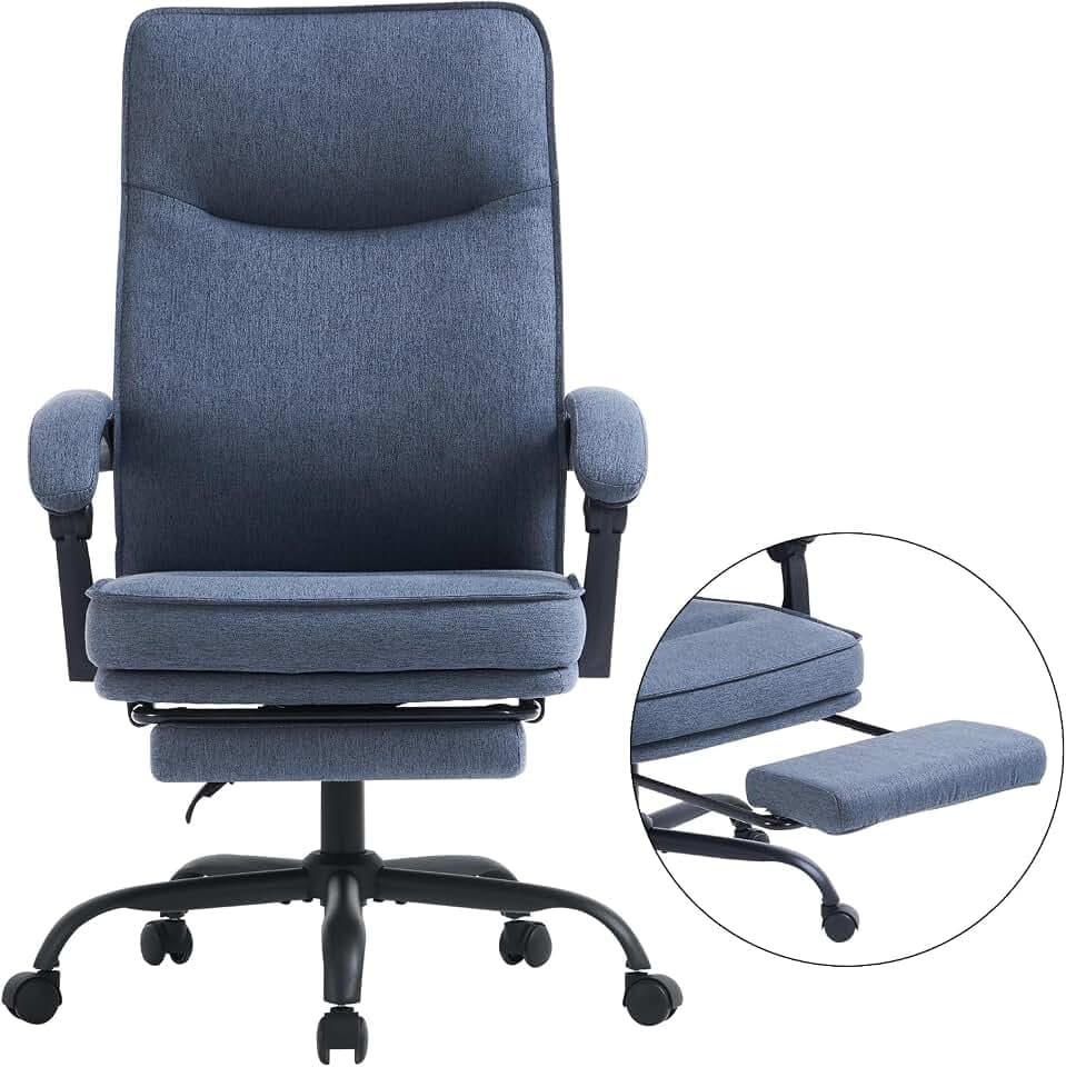 MZLEE Bürostuhl, Schreibtischstuhl Ergonomisch mit Fußstütze, Linkage-Armlehnen, Höhenverstellbar, Liegefunktion 90°-135°, Stoff Chefsessel für Arbeiten und Nickerchen, Stuhl 150 kg