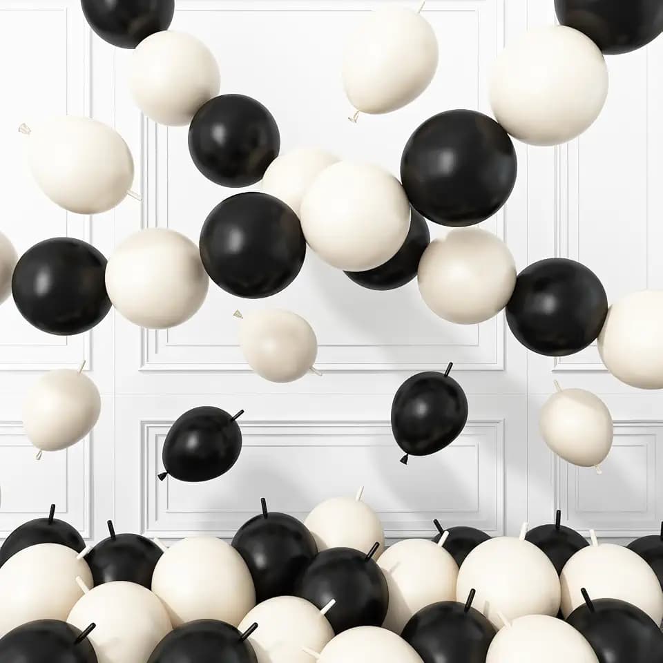 Black White Link Balloons,60Pcs 6Inch Black Sand White Linking Balloons