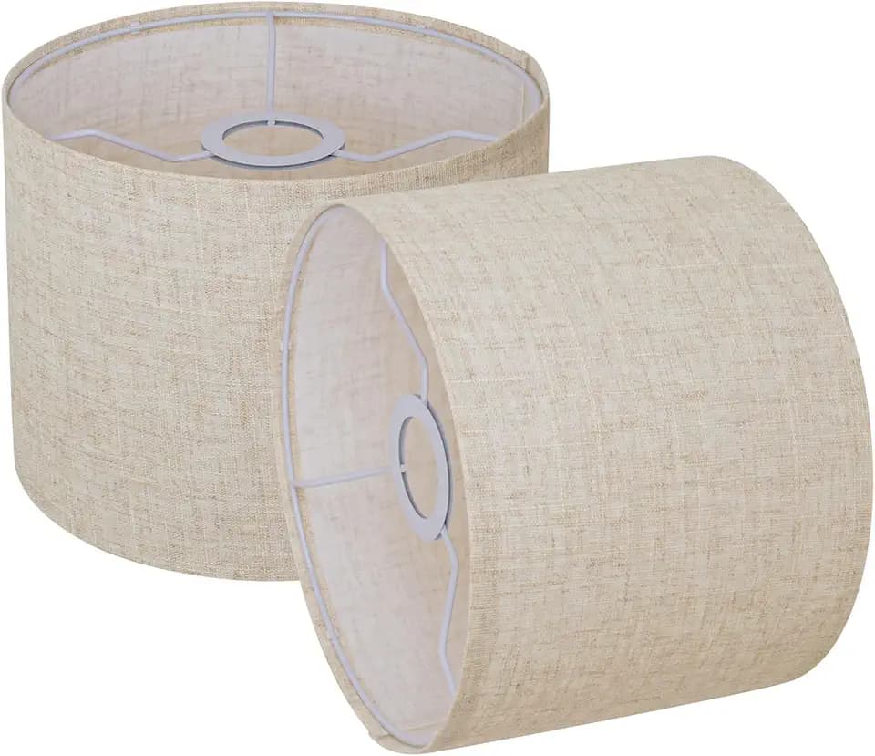 Small Lampshades Set of 2, Beige Linen Drum Lampshades, 8.66" Top x 8.66" Bottom x 7.87" High Lamp Shade, Lamp Shades Replacement for Table and Floor Lamps, Pendant Light, Handcrafted, Easy Assembly