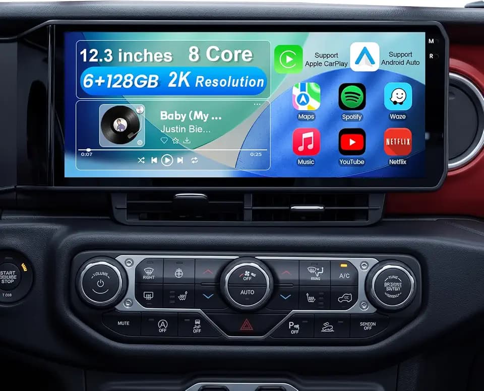 12.3-Inch 8 Core 6+128GB Car Radio Stereo for Jeep Wrangler JL Gladiator 2018-2023, Plug and Play Android 13 Head Unit with CarPlay/Android Auto/2K Touch Screen/4G LTE/5Ghz WiFi
