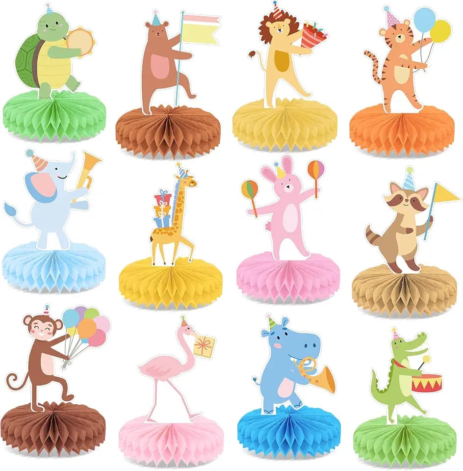 12 PCS Animal Parade Party Honeycomb Centerpieces Safari Party Table Decorations 3D Animal Parade Table Centerpieces for Boys Girls Zoo Safari Jungle Theme Birthday Parties Baby Shower Home Decor