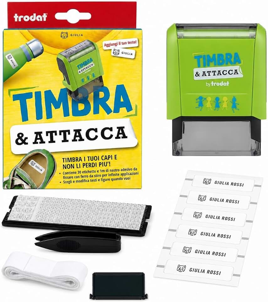 Trodat Stempel & Stick, Stoffabschnittset, Zeichenserie und Zahlen, Pinzette, Etiketten und Bügelband für Kleidung und Gegenstände