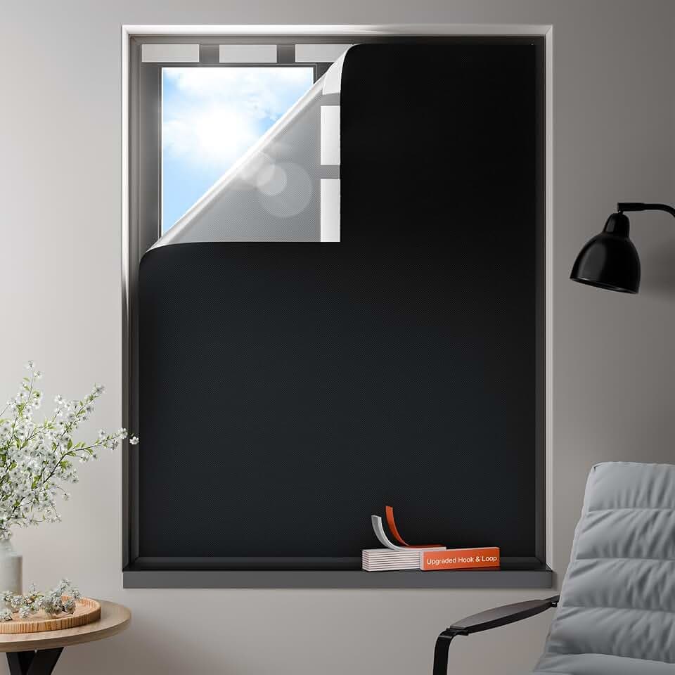 100% Blackout Curtains, Portable No Drill Window Shades, DIY Blackout Window Cover with Hook and Loop, for Bedroom, Baby Nursery, Travel, DormRoom, Apartment (40" x 60")