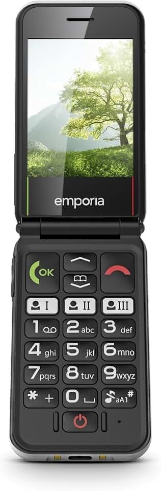 Emporia SIMPLICITYglam.4G Seniorenhandy ohne Vertrag, Klapphandy mit großen Tasten, Notruftaste, 2,8 Zoll Farbdisplay, hohe Lautstärke, Volte, 3 Schnellwahltasten, inkl. Ladestation, Schwarz