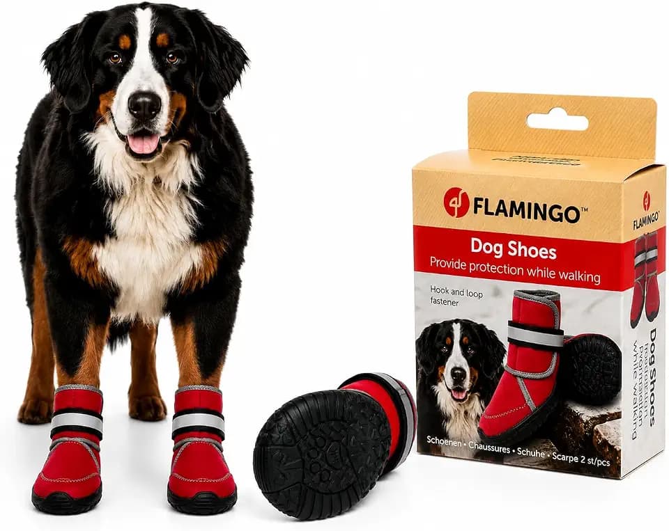 hundeschuhe - Kajan - 2 stück - rot - XXXL - 10,7x8,8x15 cm - neopren - Harte Sohlen - rutschfest - reflektierend