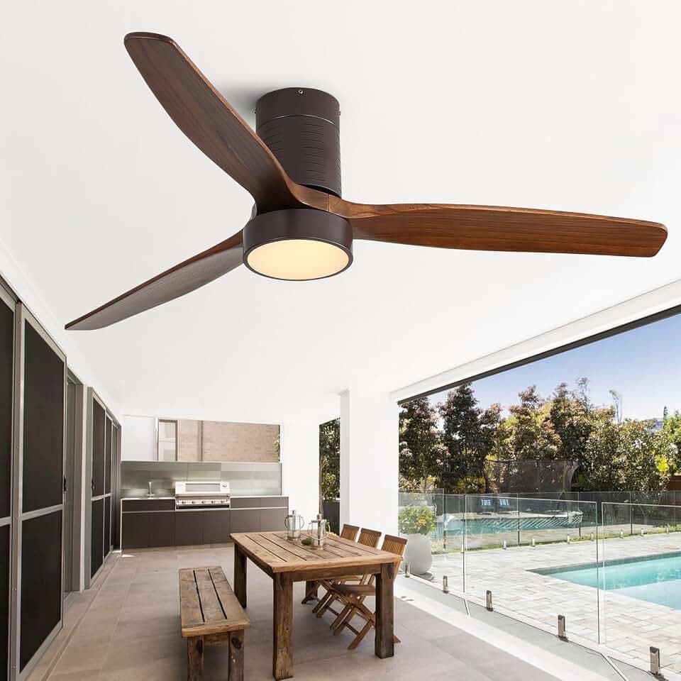 Sofucor 52 Inch Ceiling Fans with Lights, Flush Mount Ceiling Fan with Lights and Remote, Reversible DC Motor, Indoor/Outdoor 3 Blade Solid Wood Ceiling Fans for Bedroom Living Room Patio Farmhouse