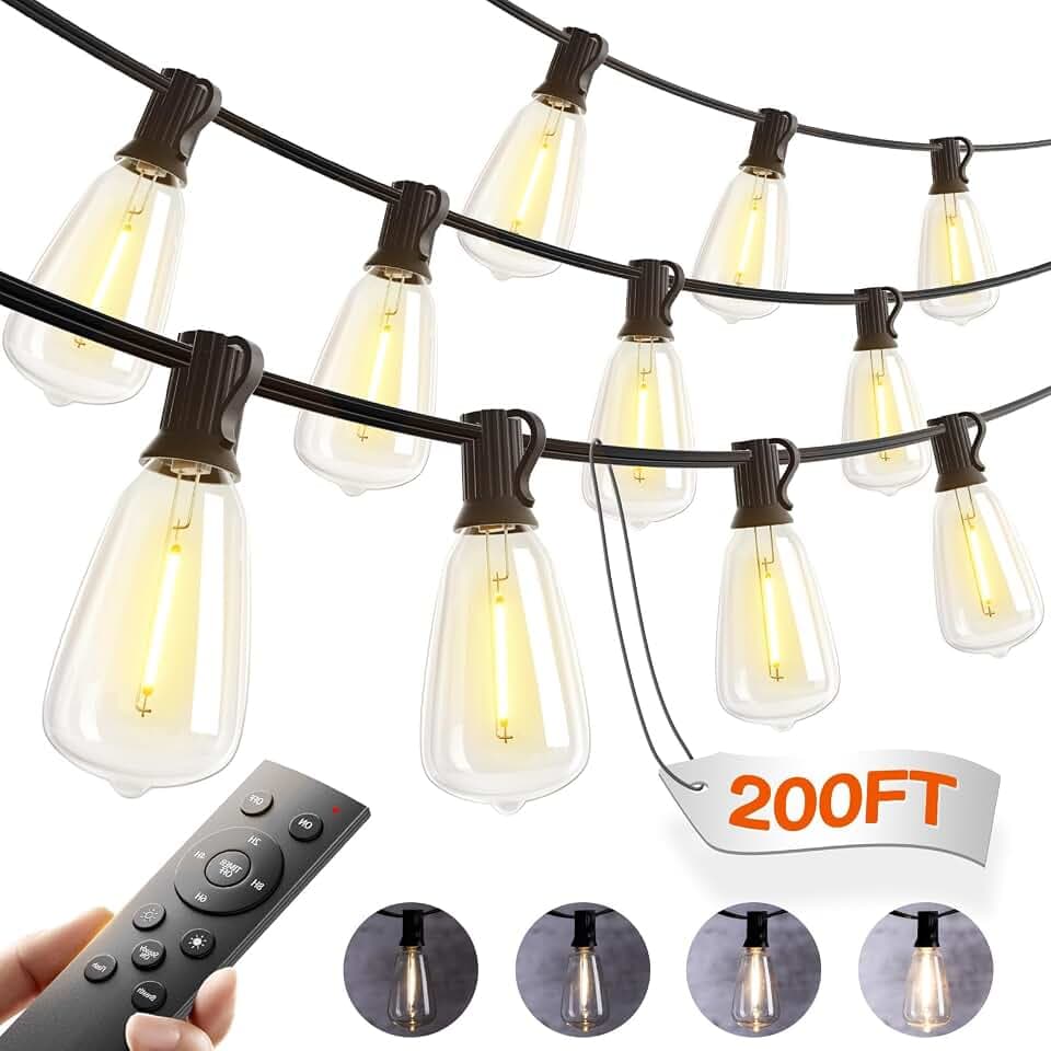 addlon 200(50FT*4) Outdoor String Lights with Remote LED Edison Waterproof