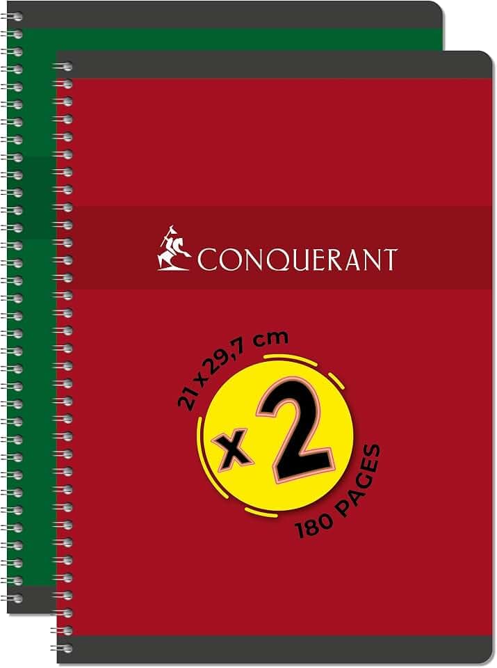 Conquérant 2 Stück Hefte, A4, 180 Seiten, 70 g, Q5 x 5, Vollbindung, Umschlag aus Karton, verschiedene Farben