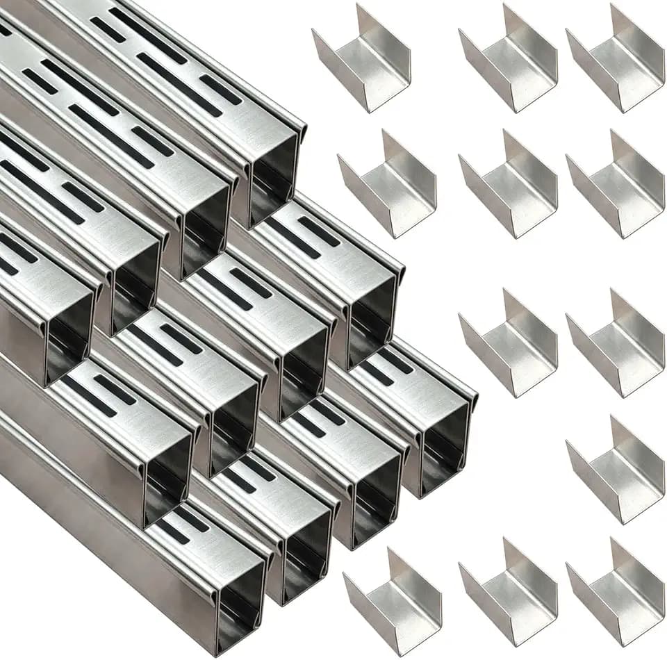 Pool Deck Drain Channel 1-1/4" W 12 Pcs,Pool Drain,Silver Channel Drain